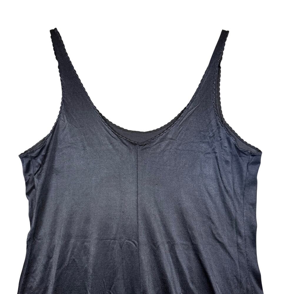 Vintage Bali Black Midi Slip Dress Stretch Strappy Scalloped Goth - Size Large - Picture 7 of 9